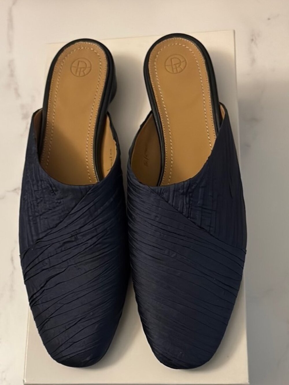 The Row Mira Mule with Pleated Silk Fabric and Block Heel Design
